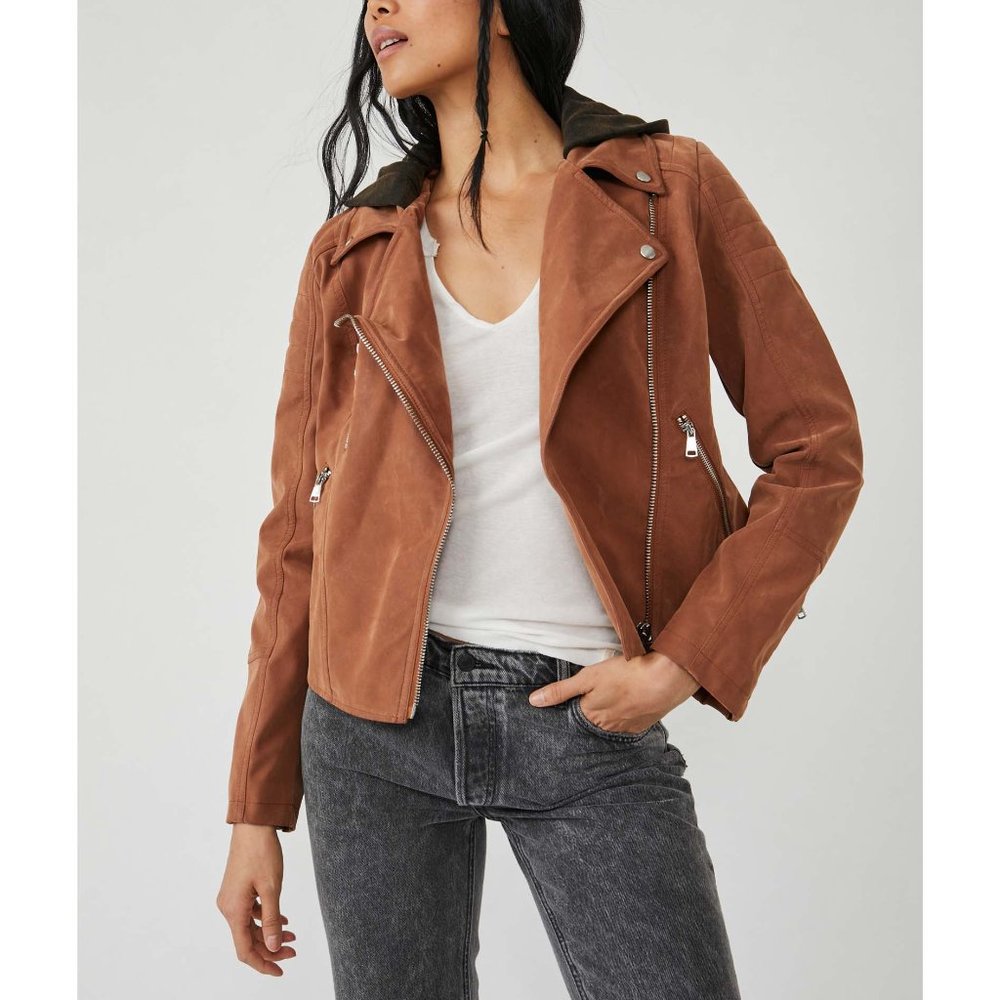 Free People Suede Moto Jacket in Saddle Brown - Picture 5 of 11